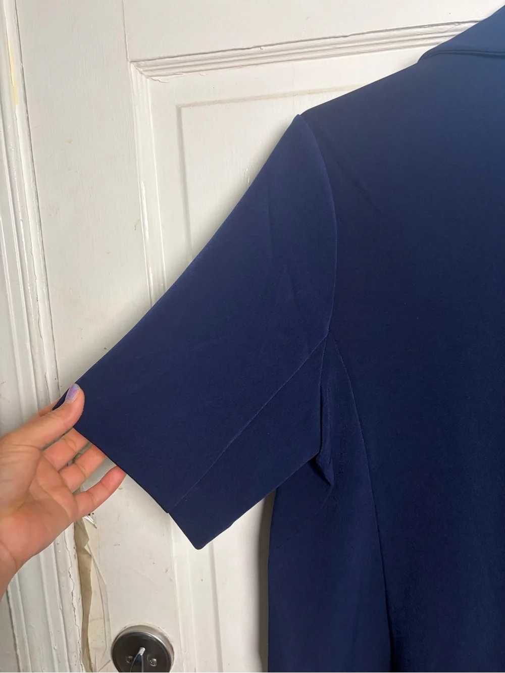 Susan Graver Navy Short-Sleeve Single-Button Blazer